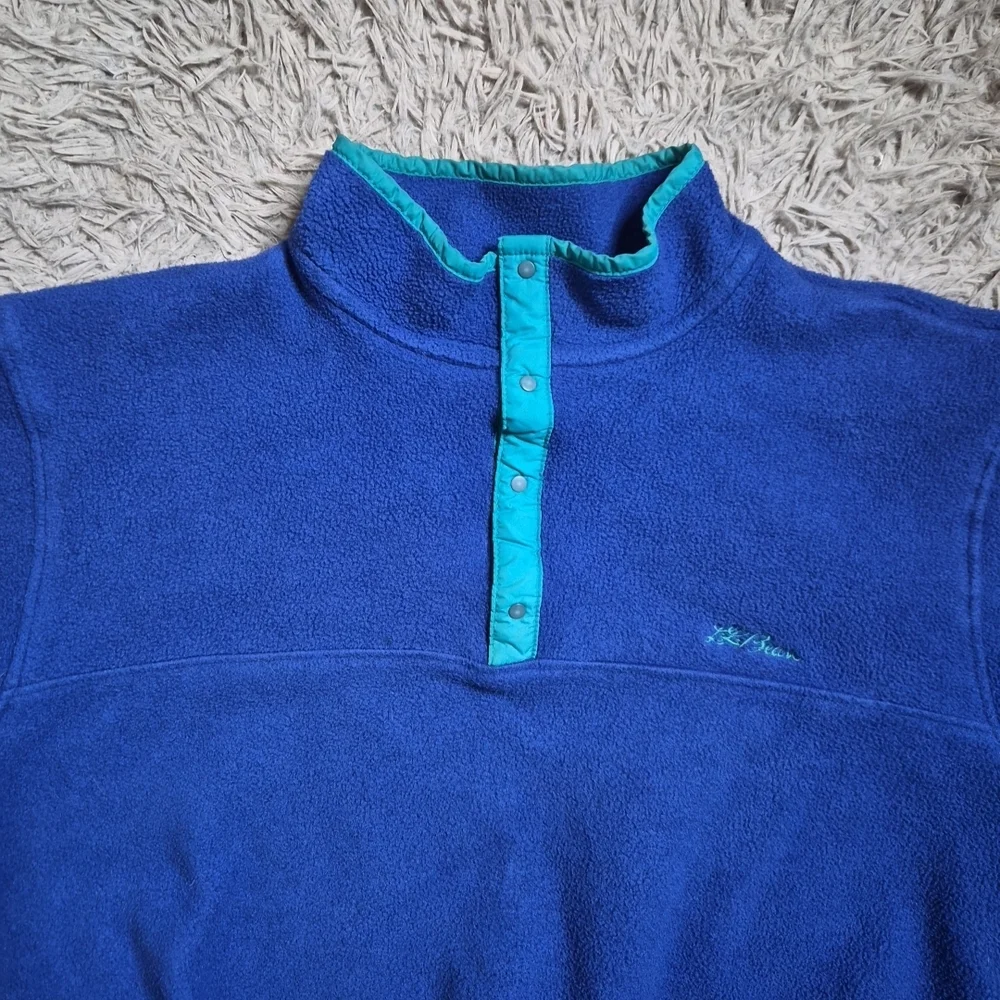 Mens Vintage LL Bean Fleece Pullover Sweater Size Large Tall LT TL Blue Preppy ✨ - Picture 3 of 11